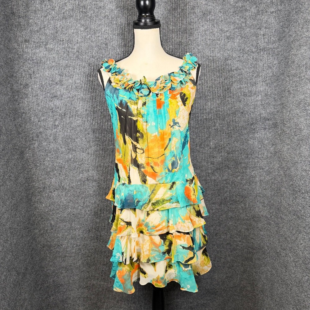 Jax Pastel Floral Tiered Ruffle Homecoming Dress Sz 4 Fairy Cocktail Party Retro